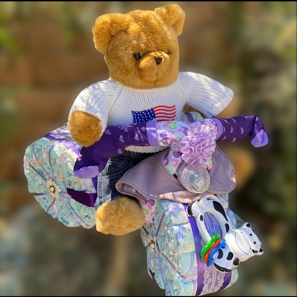 Motorcycle Diaper Cake, Teddy Bear